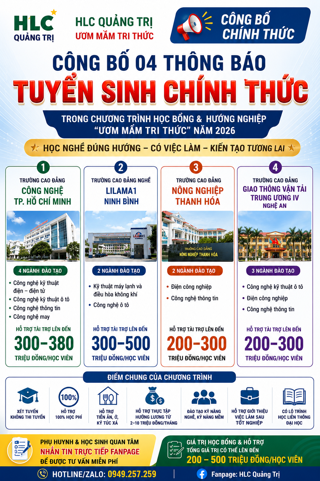 📢 HLC QUẢNG TRỊ CÔNG BỐ 04 THÔNG BÁO TUYỂN SINH CHÍNH THỨC TRONG CHƯƠNG TRÌNH HỌC BỔNG & HƯỚNG NGHIỆP "ƯƠM MẦM NHÂN TÀI VIỆT" NĂM 2026